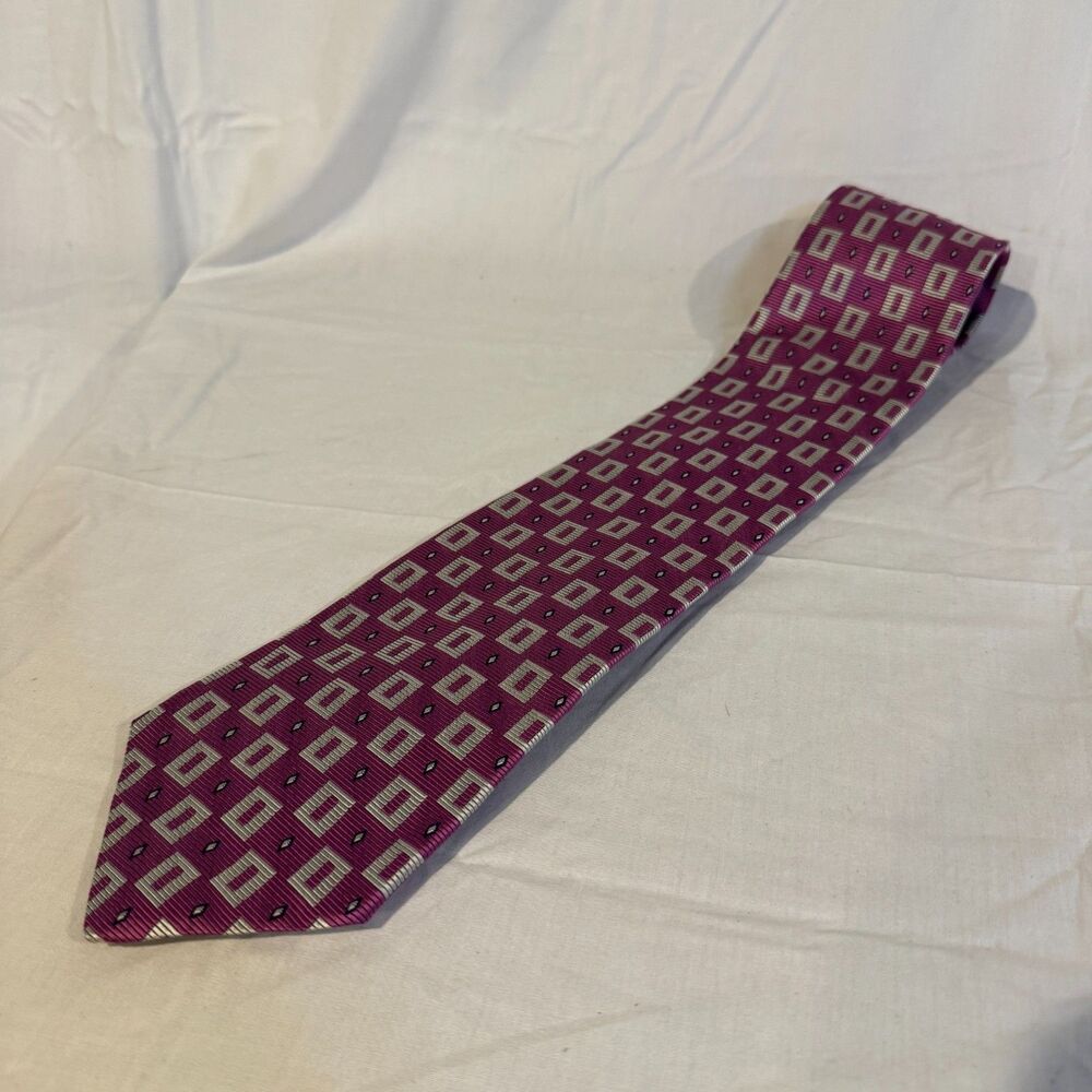 Tommy Hilfiger Tie Mens Purple Grey Geometric Square Silk USA Vintage WPL 2831